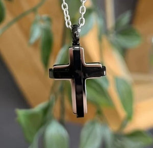 Stainless Steel Black IP Cross Pendant Necklace