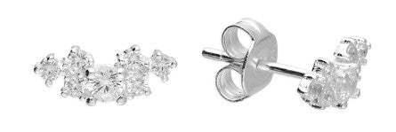 Sterling Silver White Cubic Zirconia Mini Climber Stud Earrings