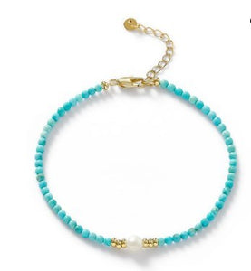 Dyed Turquoise Bracelet With Single Pearl & Gold Filled Beads