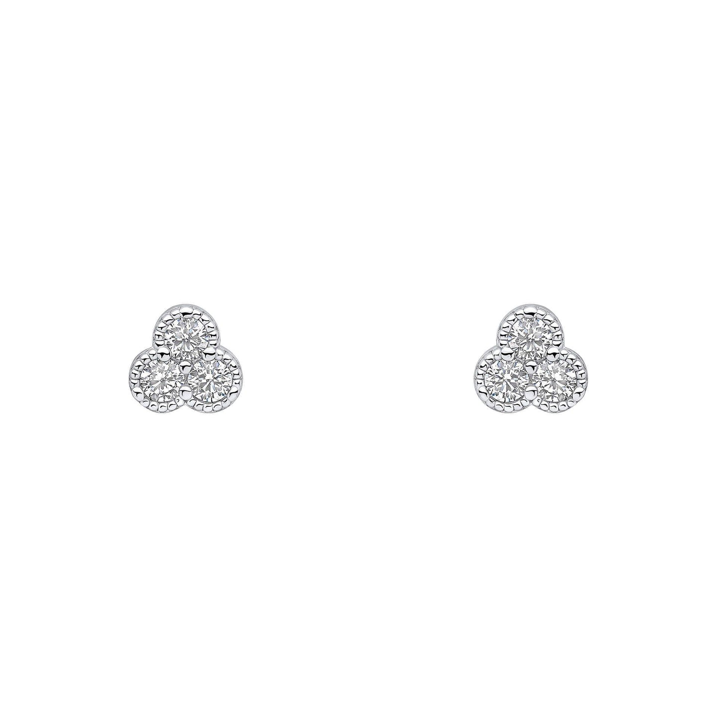 Sterling Silver Cubic Zironia Trilogy Stud Earrings