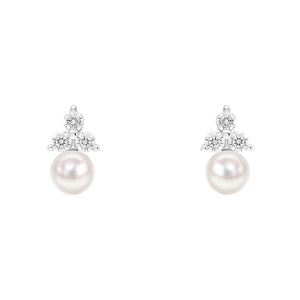 Shell Pearl Stud Earrings with Cubic Zirconia