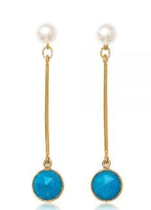 Pearl Studs With Long 18ct Gold Vermeil Stems & Turquoise Drop Earrings