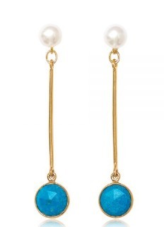 Pearl Studs With Long 18ct Gold Vermeil Stems & Turquoise Drop Earrings