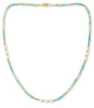 Dyed Turquoise, Green Quartz & Pearl Necklace