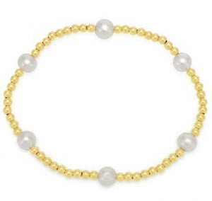 3mm Non-Tarnish Gold-Plated Metal Bead & Pearl Elastic Bracelet