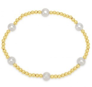 3mm Non-Tarnish Gold-Plated Metal Bead & Pearl Elastic Bracelet