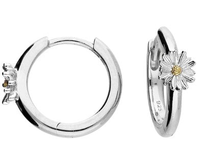 Sterling Silver 2-Tone Daisy Hoop