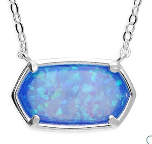 Sterling Silver Manmade Opal Necklace
