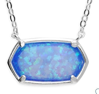Sterling Silver Manmade Opal Necklace