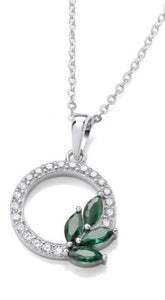 Silver & Emerald Cubic Zirconia Leaf Necklace