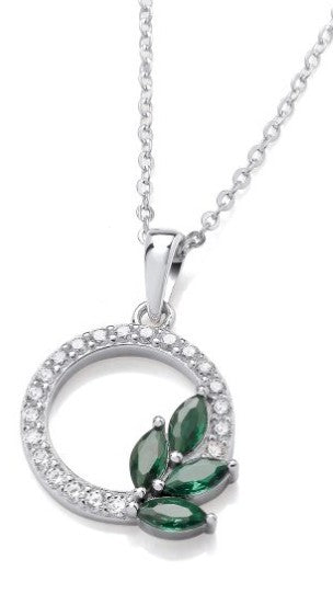 Silver & Emerald Cubic Zirconia Leaf Necklace