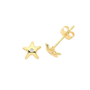 9 Carat Yellow Gold Starfish With Single Cubic Zirconia Stud Earrings