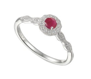 Sterling Silver Ruby & Cubic Zirconia Halo Ring