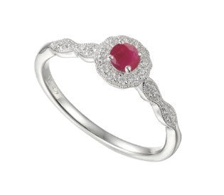 Sterling Silver Ruby & Cubic Zirconia Halo Ring