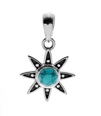 Turquoise Sunburst Pendant and Chain