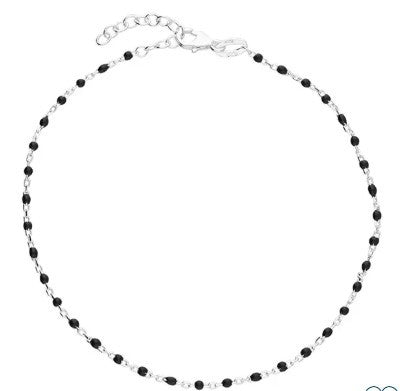 Sterling Silver & Black Enamel Beaded Anklet