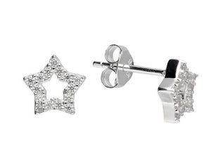 Sterling Silver Elegant Open Cubic Zirconia Star Stud Earrings