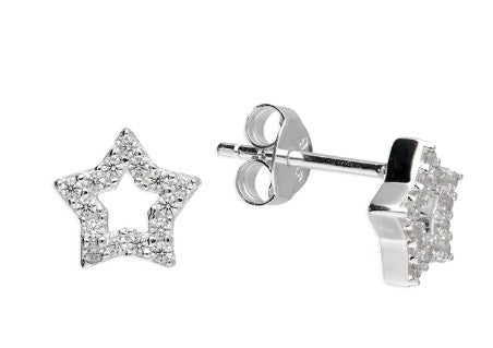 Sterling Silver Elegant Open Cubic Zirconia Star Stud Earrings