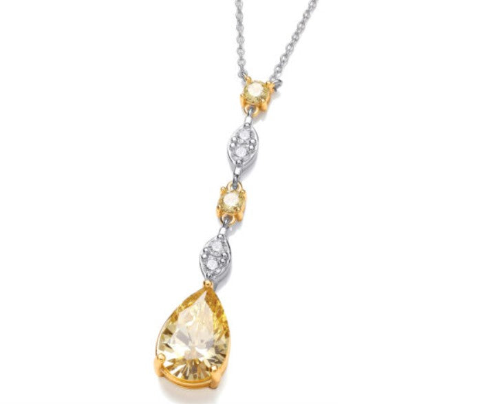 Sterling Silver Canary Yellow Cubic Zirconia Drop Necklace