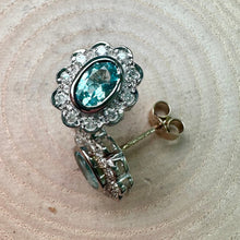 Load image into Gallery viewer, Pre-Loved Aquamarine and Diamond Cluster Stud Earrings
