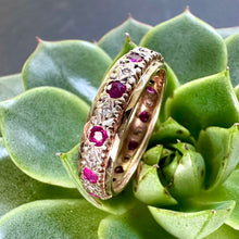 Load image into Gallery viewer, Preloved 9ct Yellow Gold Ruby &amp; Diamond Full Eternity Ring
