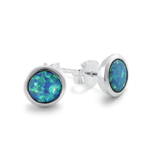 Round Blue Opalite Stud Earrings