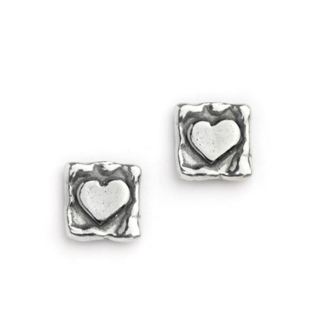 Sterling Silver Square Heart Studs