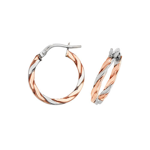 9ct White and Rose Gold Twisted Hoops