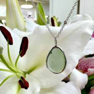 Handmade Green Sea Glass Pendant and Chain