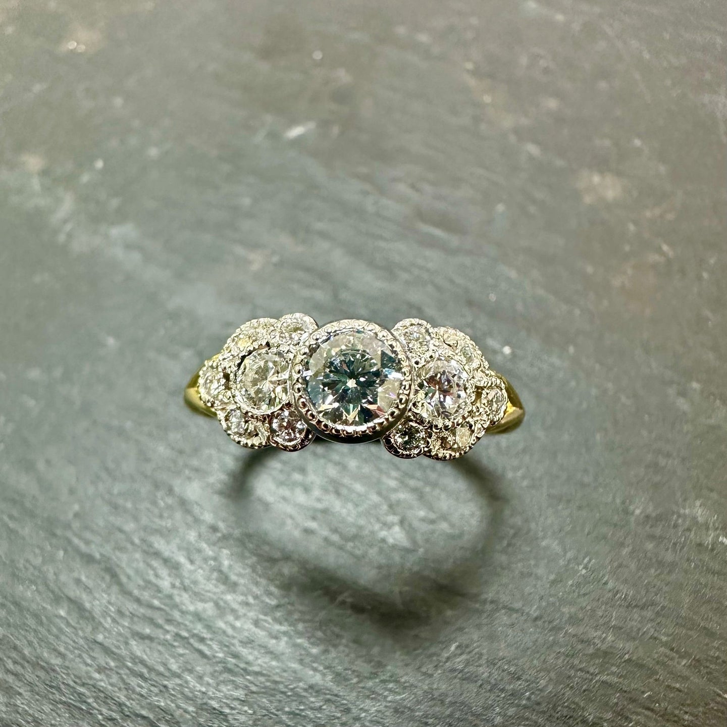 18ct & Platinum Lab Grown Diamond Milgrain Cluster Ring