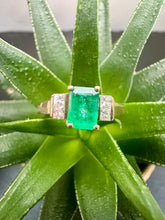 Load image into Gallery viewer, Preloved 18ct Yellow Gold Emerald and Diamond Ring
