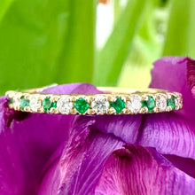 Load image into Gallery viewer, 9ct Yellow Gold Emerald &amp; Diamond Eternity Ring
