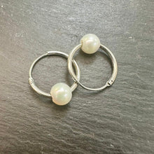 Load image into Gallery viewer, Sterling Silver 15mm Hoops With White Freshwater Pearl
