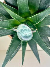 Load image into Gallery viewer, Sterling Silver Green Sea Glass Ring With Heart Detail

