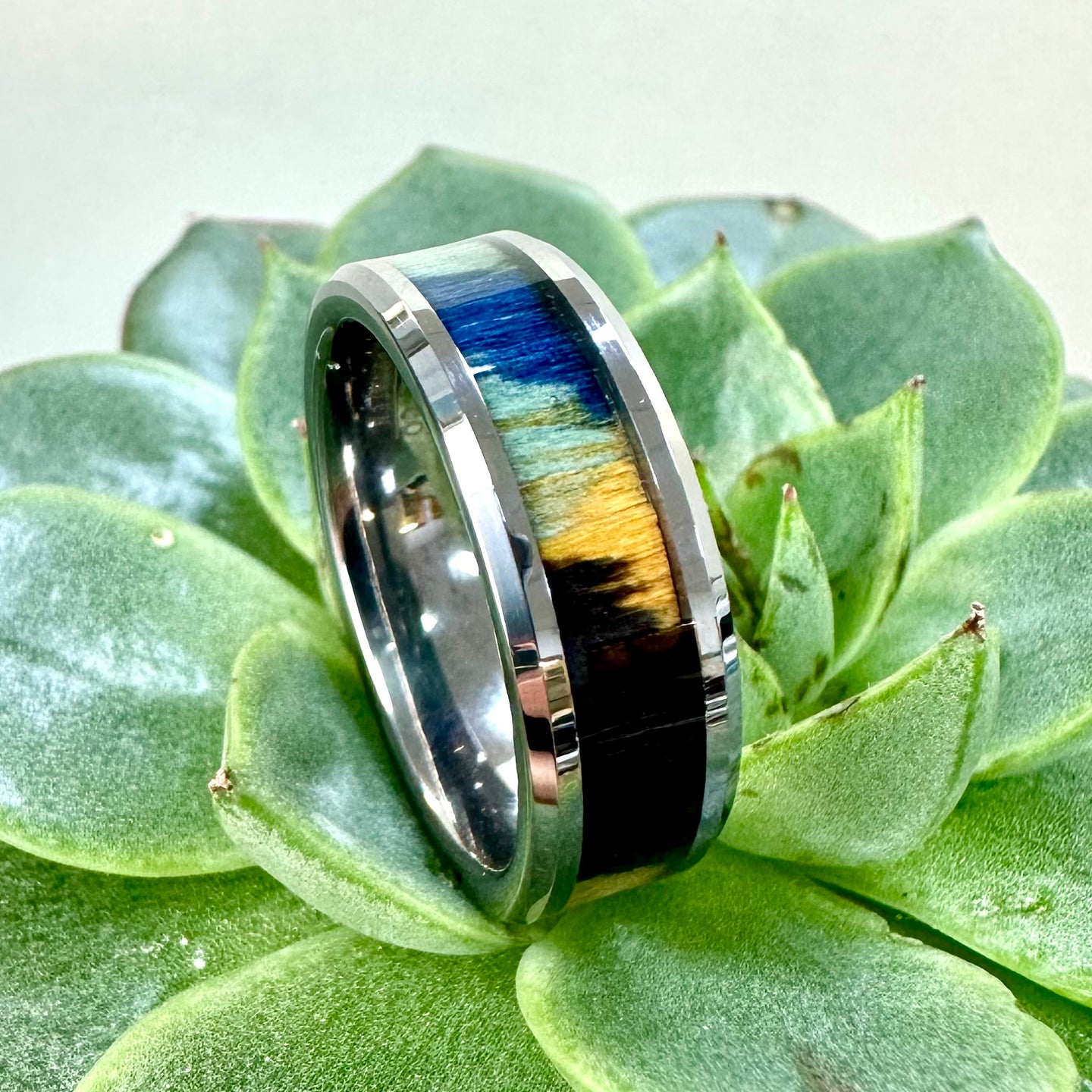 Tungsten Multicolour Wood Inlay Ring