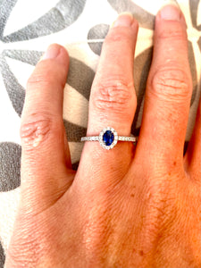 Preloved 9ct White Gold, Sapphire & Diamond Halo Ring
