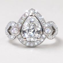 Load image into Gallery viewer, Art Deco Inspired Platinum Pear Shaped Diamond Halo Ring

