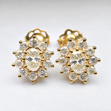 Load image into Gallery viewer, Preloved 18ct Yellow Gold Oval Diamond Cluster Studs
