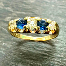 Load image into Gallery viewer, Preloved 18ct Sapphire &amp; Diamond 5 Stone Ring
