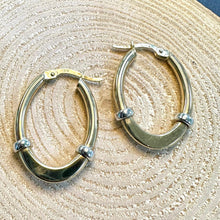 Load image into Gallery viewer, Preloved 9ct Yellow &amp; White Gold Oval Hoops
