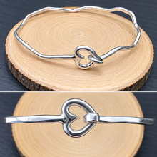 Load image into Gallery viewer, Handmade Sterling Silver Wavy Hammered Heart Hook-in Bangle
