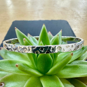 Sterling Silver 5mm Bangle with Hammered Square Detail