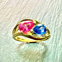 Load image into Gallery viewer, 18ct Yellow Gold 2 Stone Sapphire Dress Ring
