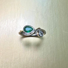 Load image into Gallery viewer, Silver &amp; 9ct Gold Emerald &amp; Diamond Organic Ring
