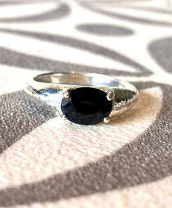 Sterling Silver Hammered Finish Black Sapphire Ring