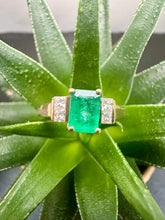 Load image into Gallery viewer, Preloved 18ct Yellow Gold Emerald and Diamond Ring
