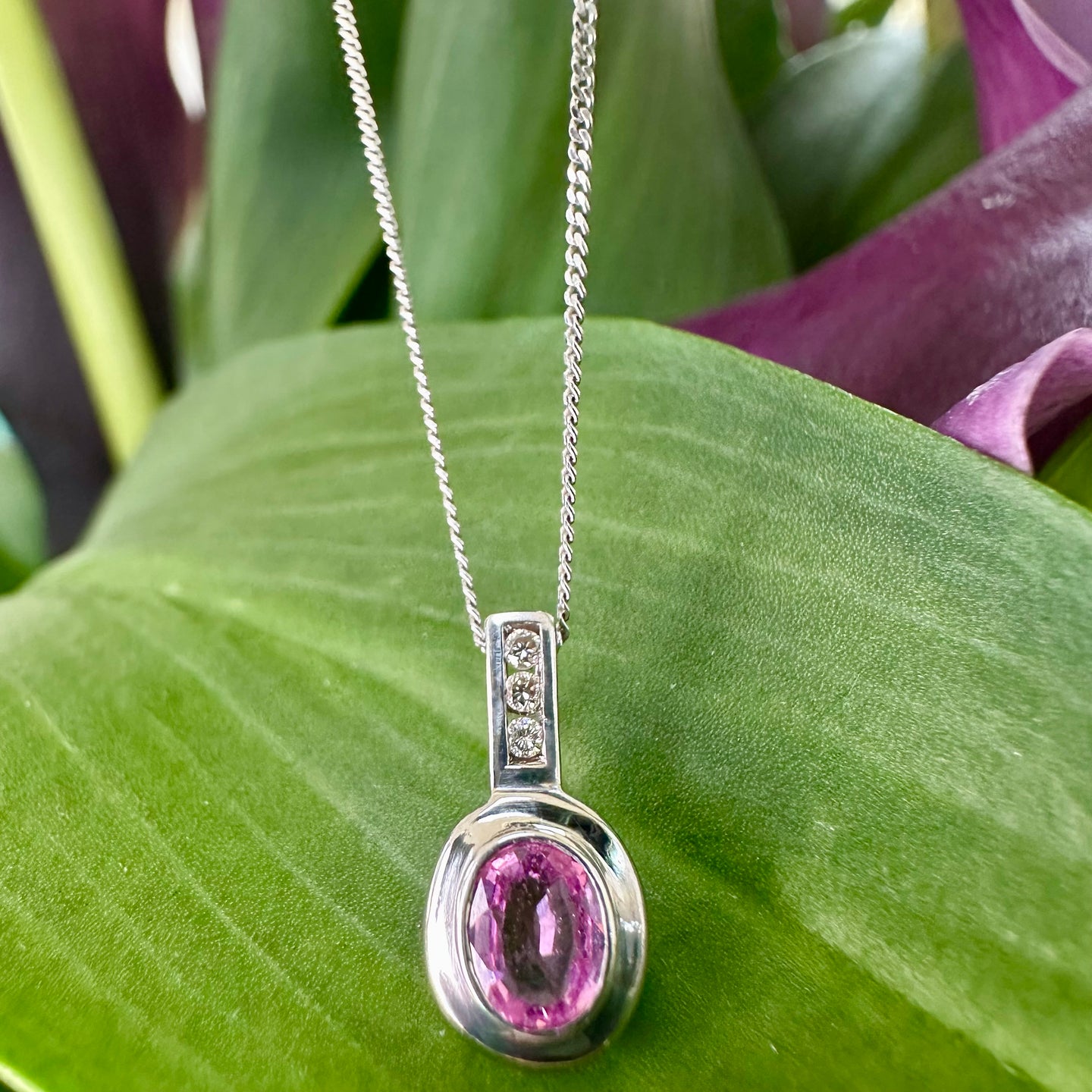 Sapphire & Diamond Pendant and Chain