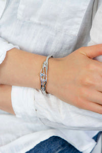 Silver Bangle with Blue Topaz and White Cubic Zirconia