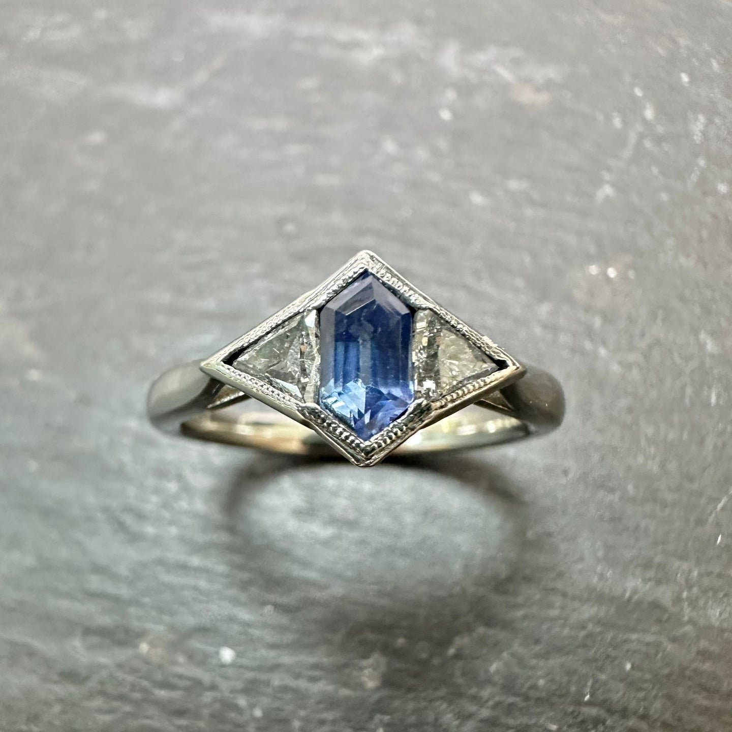 Platinum Lozenge Sapphire & Diamond Ring