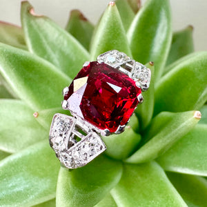 Vintage Red Spinel and Diamond Ring in 18ct White Gold